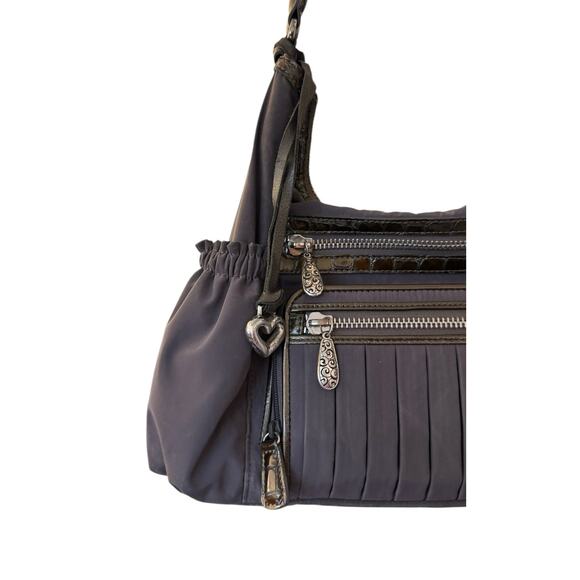 Vintage 00s Brighton Dark Gray Nylon & Crocodile Leather Trimmed Shoulder Bag - Picture 6 of 13